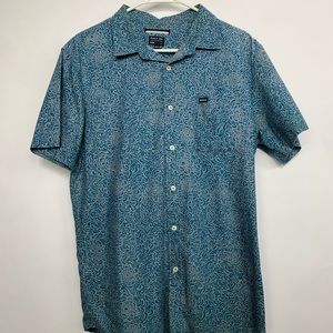 RVCA Dark Teal Blue Abstract Design Button Shirt